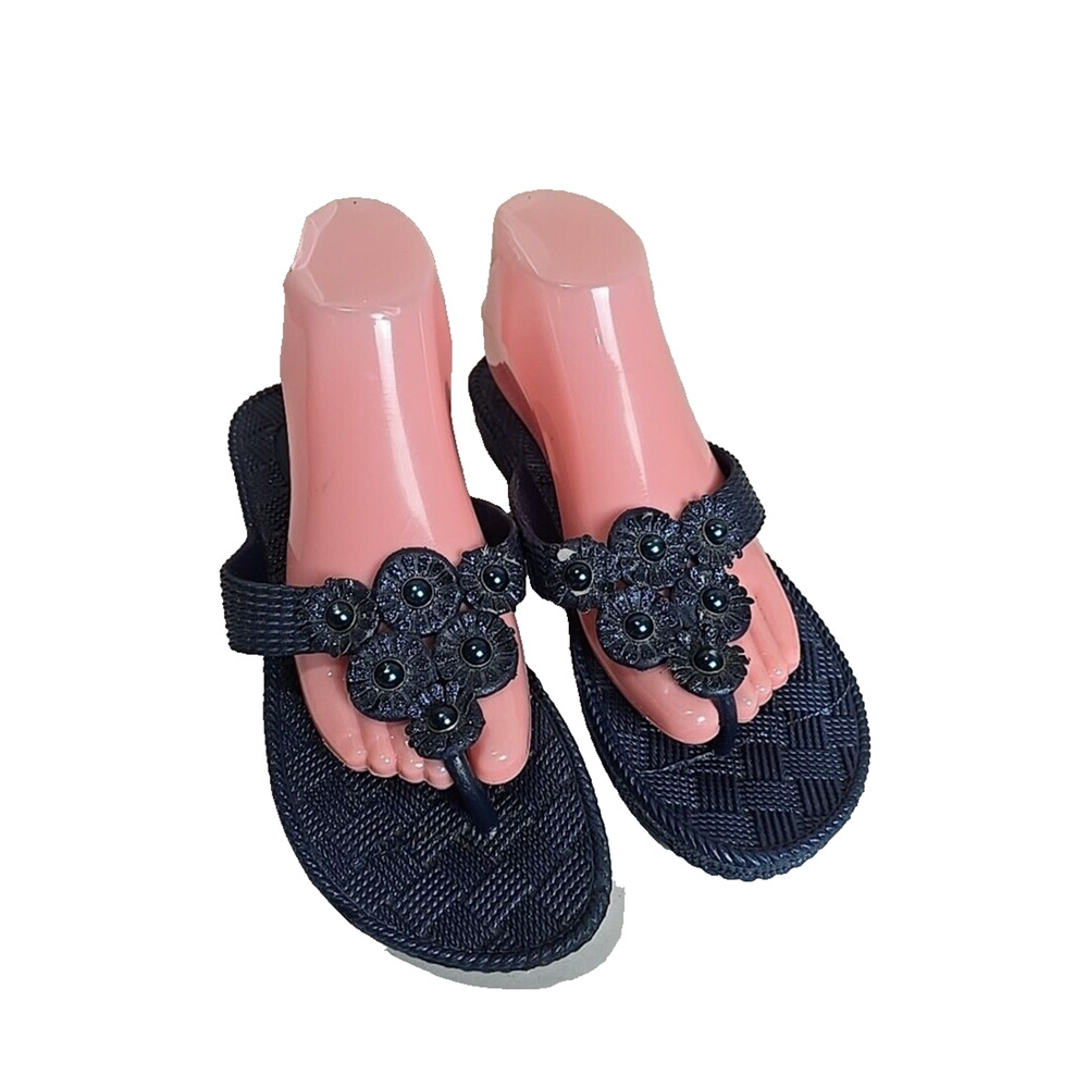 Capelli New York Navy Blue Woven Textured‎ Slip On Flip Flop Sandals Womans SZ 9
